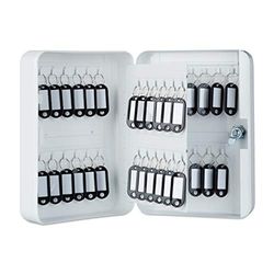 Relaxdays Caixa para chaves com fecho, 48 ganchos, com chaveiros, metal, branco, 25 x 18 x 7,5 cm