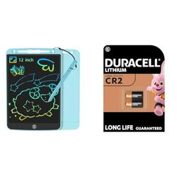 JOEAISTabletteEnfantDessinLCD12Pouces,Tableaud'écritureNumériqueColorépourApprendre,GribouilleretDessiner,CadeauxdeNoëletd'anniversairepourGarçonsetFilles(Bleu) + Duracell CR2 Pile lithium haute puiss