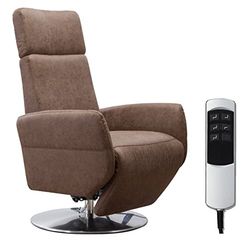 CAVADORE Cobra - Sillón de TV con 2 Motores eléctricos y batería (función Relax, función reclinable, ergonomía L, 71 x 112 x 82 cm, imitación de Piel), Color marrón