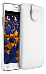 mumbi Äkta läderväska Samsung Galaxy Grand Prime väska läder fodral vit (flik med dragfunktion utdragbar hjälp)
