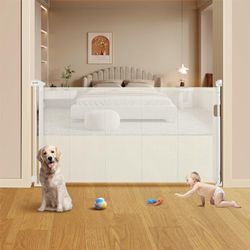 VEVOR Retractable Baby Gate, 34.2" Tall Mesh Baby Gate, Extends up to 60" Wide Retractable Gate for Kids or Pets, Retractable Dog Gates for Indoor Stairs, Doorways, Hallways, Playrooms, White