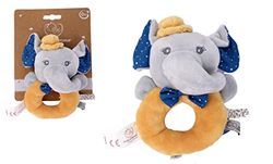 Dodo d'AMOUR - Peluche sonajero - Elefante - 022291 - Mostaza - Polar - Nacimiento - Peluche - Bebé - Reconfortante - Suave - Lavable - 13 cm x 10 cm - A Partir de 0 Meses.
