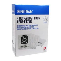 Nilfisk 4 Sacs à Poussière Originaux + Pré-filtre - Accessoires pour Aspirateurs Elite (107407940)