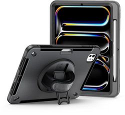 honju Fit Rugged Kickstand/Handstrap Case compatibile con Apple iPad Pro 11" (2024) (cinghia girevole da polso, supporto per Apple Pencil Supporto), nero