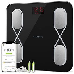 ASOBEAGE Pèse-personne Bluetooth avec application : poids corporel, type de corps, IMC, pourcentage de graisse corporelle, âge corporel, poids musculaire, teneur en graisse viscérale
