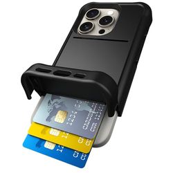 Scooch® for iPhone 15 Pro Case with Card Holder, Wingmate Wallet Case with Hidden Card Slot and RFID Protection for up to 4 Cards, 10-Foot Drop Protection, Black