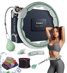 K-MART Slimme gewogen hoelaring hoepels, hula cirkel 28 afneembare fitnessring met 360 graden auto-draaiende balmassage, gymnastiek, volwassen fitness voor gewichtsverlies (groen)