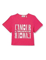 Koton Girls's Crop Korte Mouwen Bedrukt Crew Neck Geribbeld T-shirt, roze (293), 9-10 Jaar