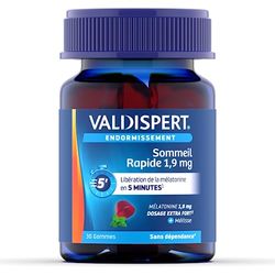 VALDISPERT - Endormissement - Gommes Sommeil Rapide 1,9 mg - Complément Alimentaire À La Mélatonine 1,9mg & extrait Mélisse - Libération En 5 Min - Goût Fruits Rouges - Ingrédients Vegan - 30 Gummies