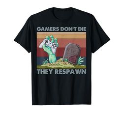 Gamers Don't Die They Respawn Vintage Retro Gamer Zombie Maglietta