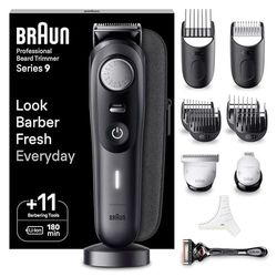 Braun Beard Trimmer Series 9 BT9441, Beard Trimmer Men Rechargeable, Trimmer with Barber Tools and 180-min Runtime, Hair and Beard Trimmers for Men, Black