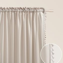 ROOM99 Rideau avec Passe Tringle Lara 140 x 260 cm Largeur x Hauteur, Décoration de Fenêtre, Curtains et Draperies intérieurs pour Salon, Chambre Moderne Galon à Pompons Beige Clair, 1 pièce