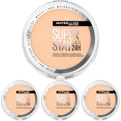 Maybelline Powder Foundation, Long-lasting 24H Wear, Medium to Full Coverage, Transfer, Water & Sweat Resistant, SuperStay 24H Hybrid Powder Foundation, 06 (Pack of 4)