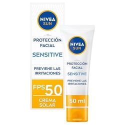 NIVEA SUN Sensitive Proteção facial FP 50 (1 x 50 ml), protetor solar facial para pele sensível, creme sem perfume, protetor solar 50 com 0% de sensação pegajosa
