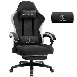 GTPLAYER Chaise de Gaming en Tissu - avec Coussin à Ressorts ensachés - Ergonomique - Pivotante - avec Repose-Pieds - Charge maximale : 150 kg - Noir