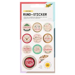 Folia 15491 - ronde sticker Kerstmis, decoratieve ronde sticker met hete folieveredeling, 44 stuks, ideaal voor het versieren van wenskaarten, knutselwerken en scrapbooking