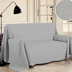 PENSIERI DELICATI Telo Copridivano 250 x 290 cm Made in Italy, Telo Copritutto 100% Cotone Puro Riciclato Tinto in Filo, Tinta Unita Grigio, Ideale Come Telo Arredo, Salva Divano, Coperta Picnic