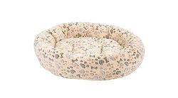 Cesto rotondo in microfibra Sherpa,Cuscino rimovibile, 60 x 55 x 18 cm, Beige Grigio