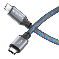 Sonero Cable USB-C a USB-C, transmisión de imágenes 4K 60Hz, USB 3.2 Gen 2, DP Alt Mode, transmisión de datos 10 GB/s, 5A/20V/100W con chip E-Marker, gris/azul, 1,00 m