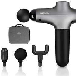 BodyLand Pistola Professionale Per Massaggio Muscolare - 3 Livelli Regolabili | Massaggiatore Anticellulite | Batteria Silent Technology-6H | 3 Teste intercambiabili tutto il corpo