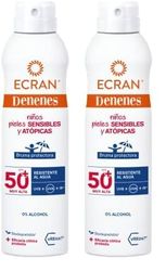 Ecran Denenes - Bruma Protectora Solar FPS 50+ para Niños en Spray, 80 Minutos de Protección UVB, UVA e IR-A, con Extracto de Algodón y Vitamina E, Pieles Sensibles y Atópicas - 250 ml (Paquete de 2)