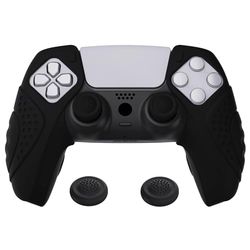 PlayVital Guardian Edition Black Ergonomic Soft Controller Silicone Case Grips for ps5, Rubber Protector Skins with Thumbstick Caps for ps5 Controller – Compatible with Charging Station