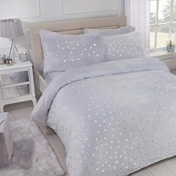 Sleepdown Set di biancheria da letto in pile grigio a pois con copripiumino singolo e federa