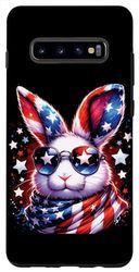 Carcasa para Galaxy S10+ Bunny American Flag USA 4 of July Patriotic Rabbit Funny