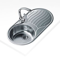 Teka DR-80 1C 1E Lava-louça de cozinha, 1 seio com drenador, encastrado e reversível, armário de 45 cm, balde circular, válvula de cesta, aço inoxidável