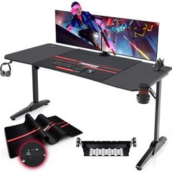 Devoko Gaiming Table de Gaming 140 cm avec Porte-gobelet et Porte-Casque en Forme de T Noir