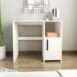 Modern Study Desk, Blanco, 90 x 77,8 x 45 cm, 100% melamina, Tablero de partículas Recubierto de melamina, 18 mm de Grosor, Elegante y Funcional para Oficina en casa y Estudio