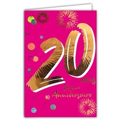 Afie 69-2620 wenskaart voor de 20e verjaardag goud glanzend gestructureerd voor dames; kleurtextuur, geschikt voor de leeftijd van binnen en buiten, met enveloppen, gemaakt in Frankrijk, ColorAges