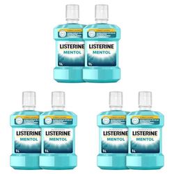 Listerine Mentol (pack de 2 x 1 L), enjuague bucal con flúor, colutorio bucal con 24 horas de protección, elixir bucal mentolado para un aliento fresco duradero (Paquete de 3)