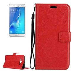 Carcasa de telefono for Galaxy J7 (2016) / J710 Crazy Horse Texture Horizontal Flip PU Funda de Cuero con Soporte y Ranuras for Tarjetas y Billetera y Marco de Fotos y cordón (Negro) (Color : Rojo)