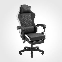 Mars Gaming MGC-X, Silla Gaming Ergonómica, Cuero Sintético, Respaldo Reclinable y Altura Regulable, Reposabrazos Dinámico, Cojín Cervical y Lumbar, Silla de Oficina con Reposapiés Extensible, Blanco
