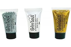 GRIM'TOUT Set de 3 tubos de gel con purpurina facial - pink, malva, turca 25 ml - Maquillaje infantil a base de agua - Sin parabenos - Fácil de aplicar y limpiar - Ocio creativo - Carnaval, Fiestas
