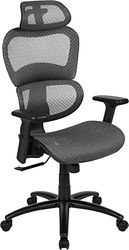 Flash Furniture Silla de Oficina ergonómica de Malla con inclinación Sincronizada 2 a 1, reposacabezas, Soporte Lumbar y Brazos pivotantes Ajustables, Metal, Gray, Set of 1