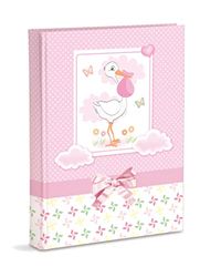 Album photo de naissance cm 21x28 avec poches contient 200 photos cm 13x18, cigogne rose