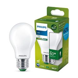 Philips ampoule LED Ultra Efficient Classe A, 60W, 3000K Blanc, verre, dépolie