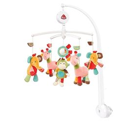 Fehn Music Mobile Safari - Brinquedo musical para ajudar a dormir com animais agradáveis - Caixa de música móvel melodia "Canção de berço de Brahms" - móvel acessório de berço para bebés de 0 a 5