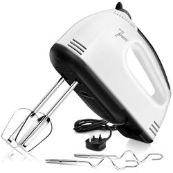 Hand Mixer Electric Hand Whisk, Hand Mixers for Baking, 5 Speed and 4 Stainless Steel Accessories Handheld Blender for Baking, White