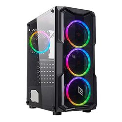 Noua Smash S2 Black Case ATX PC Gaming 0.45MM SPCC 3*USB3.0/2.0 Front Plexiglas 4 ventilatoren Dual Halo RGB Rainbow Addressable 5V ADD zijwand van gehard glas (HxBxD: 450x370x195 mm)