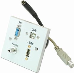 Pro Signal PELR0094 1-Gang AV Wallplate with 1x HDMI, VGA, 3.5mm Stereo Jack & USB-B Female Connectors