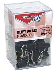 Office Products Foldback-klemmen, 19 mm, 30 stuks, van metaal, zwart/zilver, bestand tegen vervorming, paperclips, transparante doos