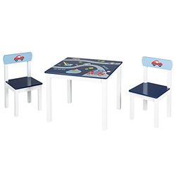 roba Ensemble Table + 2 Chaises Enfants Rennfahrer - Motif Véhicules - Ensemble de Meubles - Blanc / Bleu, Petit