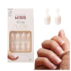 KISS Salon Acrylic French Nude Collection, Breathtaking, Real Short Length Nude Fake Nails, Includes 28 False Nails, Nail Glue, Nail File, and Manicure Stick
