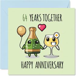 64th Anniversary Card for Women Men - 64 Years Together - Happy 64 Year Anniversary Card for Companion Partner Husband Wife, 145mm Wedding Anniversaries Greeting Cards