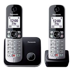 Panasonic KX-TG6852GB draadloze telefoon met 2 handsets (tot 1.000 telefoonnummers vergrendelen, overzichtelijke lettergrootte, luide telefoon, full-duplex handsfree) zwart-zilver