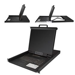 StarTech.com Consola KVM de 16 puertos para Montaje en Rack - Teclado QWERTY - con Cables de 1,8m - Conmutador KVM con Monitor LCD de 19" - Switch KVM LCD 1U OSD MTBF 50000 - USB + VGA (RKCONS1916K)