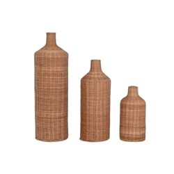 JARRON SET 3 RATAN METAL 25X25X82 NATURAL MARRON